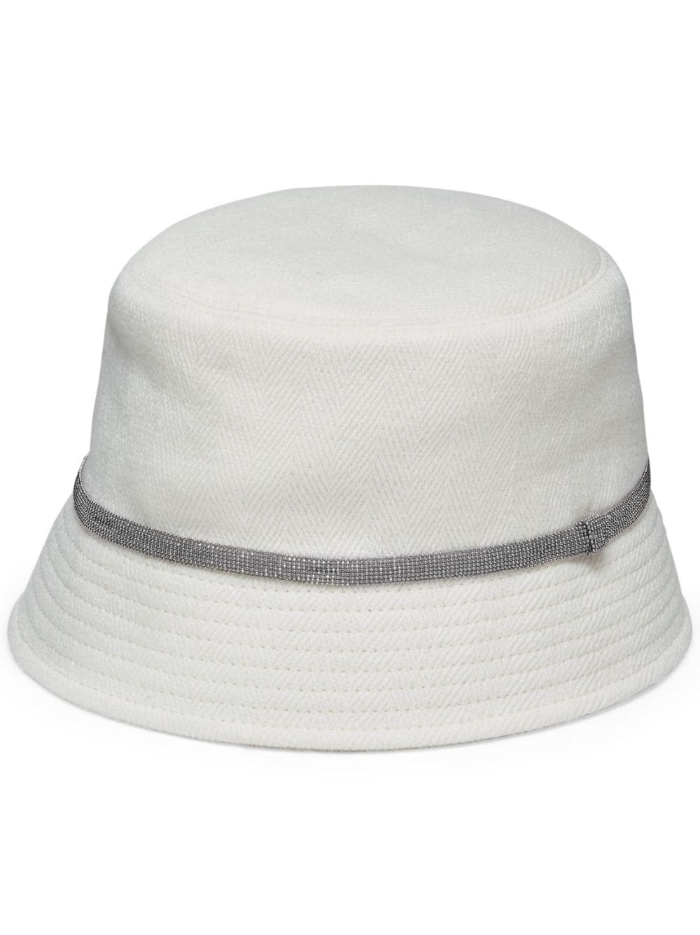 Shop Brunello Cucinelli White Linen And Cotton Bucket Hat With Shiny Details