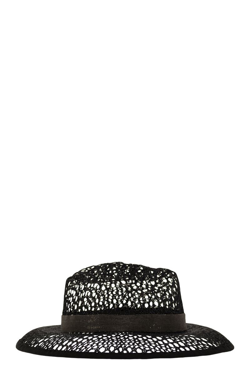 Shop Brunello Cucinelli Black Rustic Straw Hat With Precious Embellishment