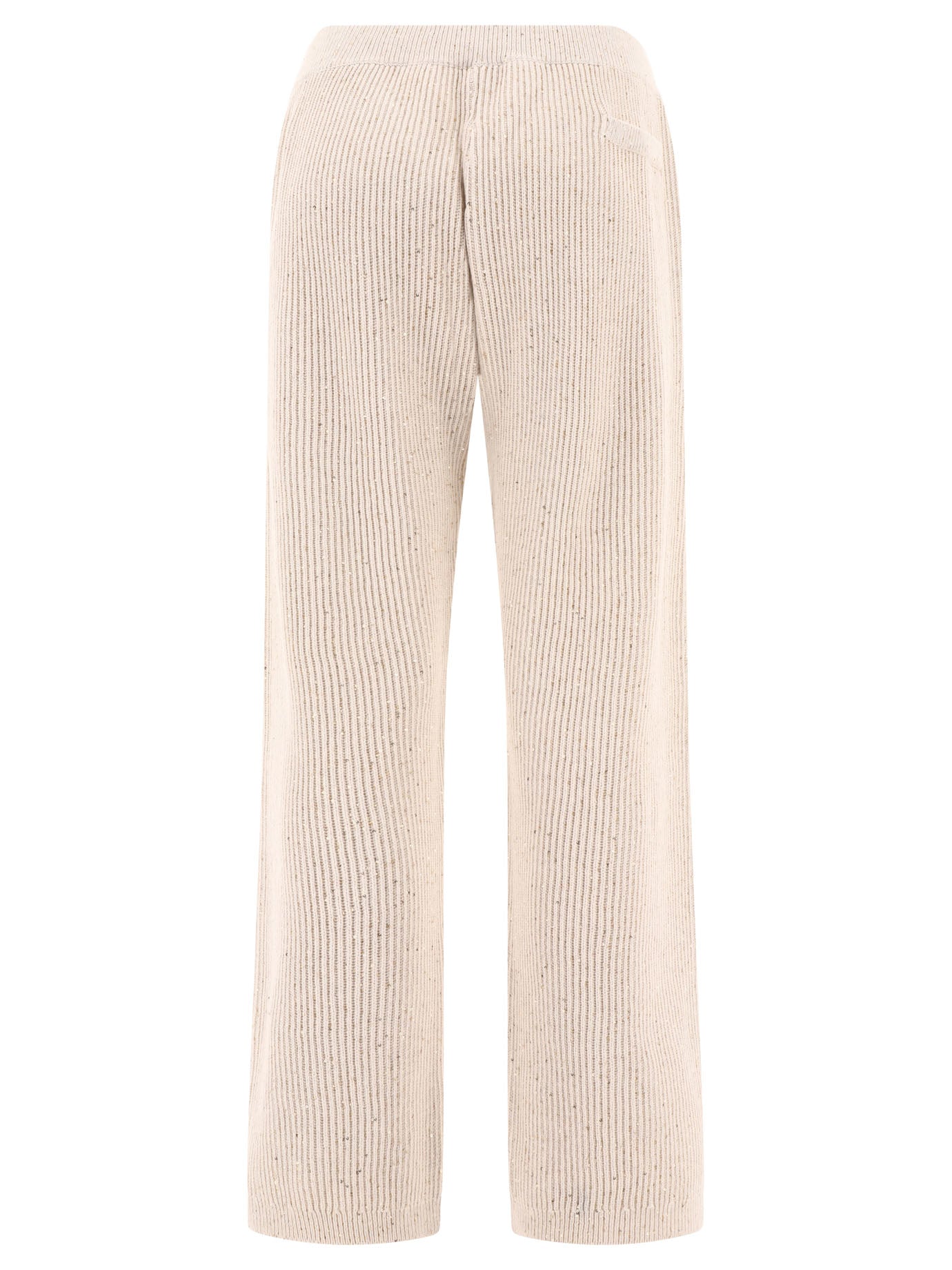 Shop Brunello Cucinelli Women's Tan Sequin-embellished Ribbed Trousers For Ss24 In Beige