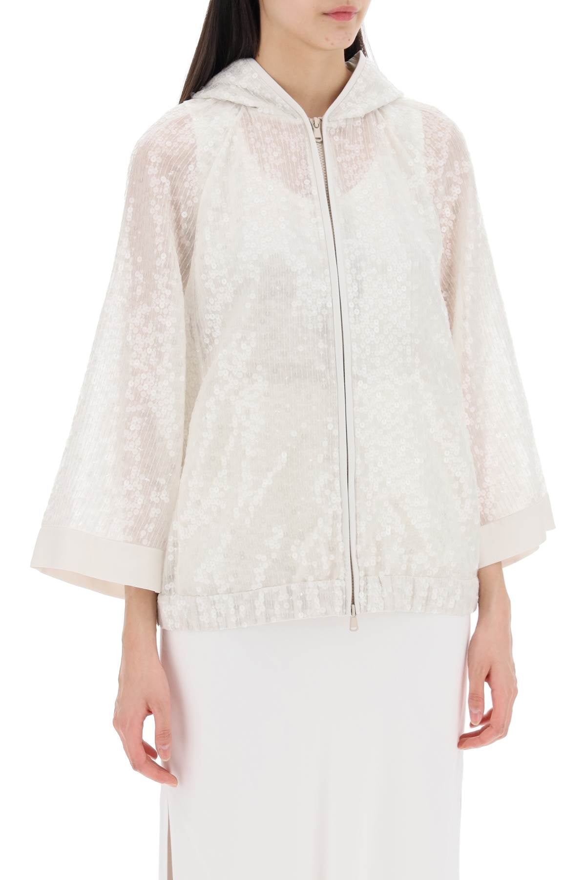 Shop Brunello Cucinelli White Silk Crispy Jacket With Sequins For Women