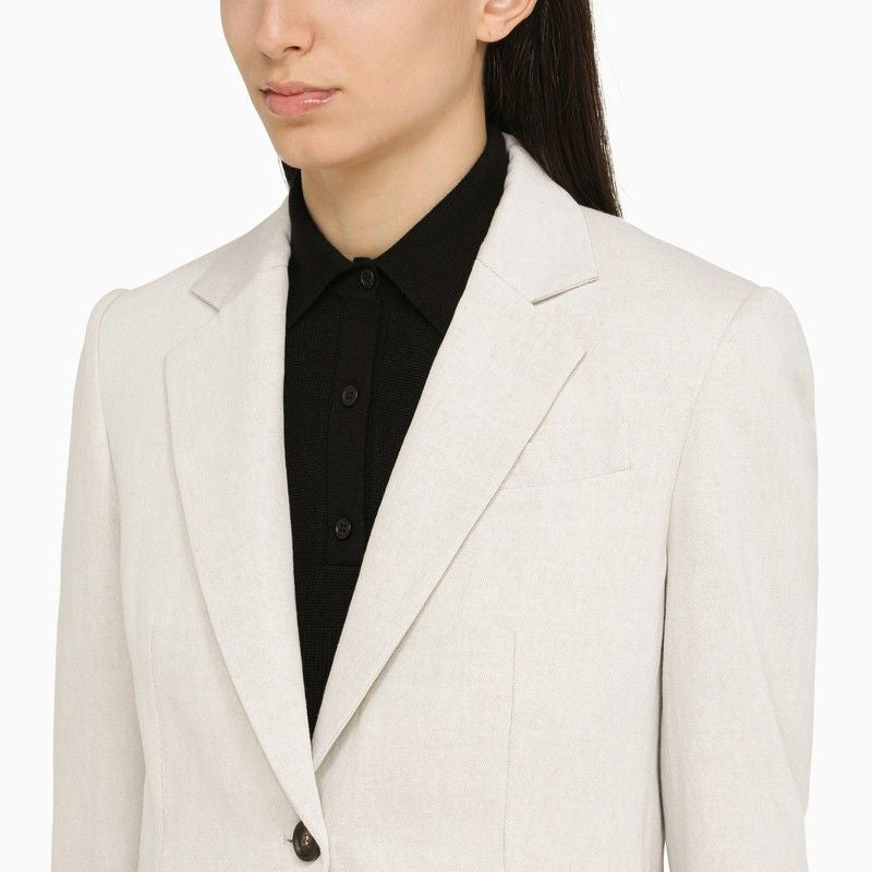 Shop Brunello Cucinelli Chalk White Linen And Cotton Single-breasted Jacket For Women In Ss24