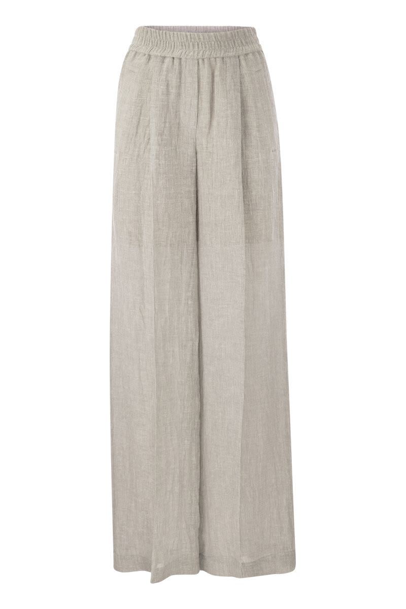 Brunello Cucinelli Grey Linen Blend Wide Leg Trousers For Women