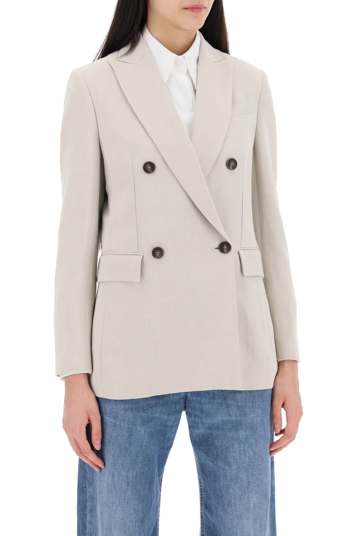 Shop Brunello Cucinelli Twill Jacket With Monile Detail For Women In Beige