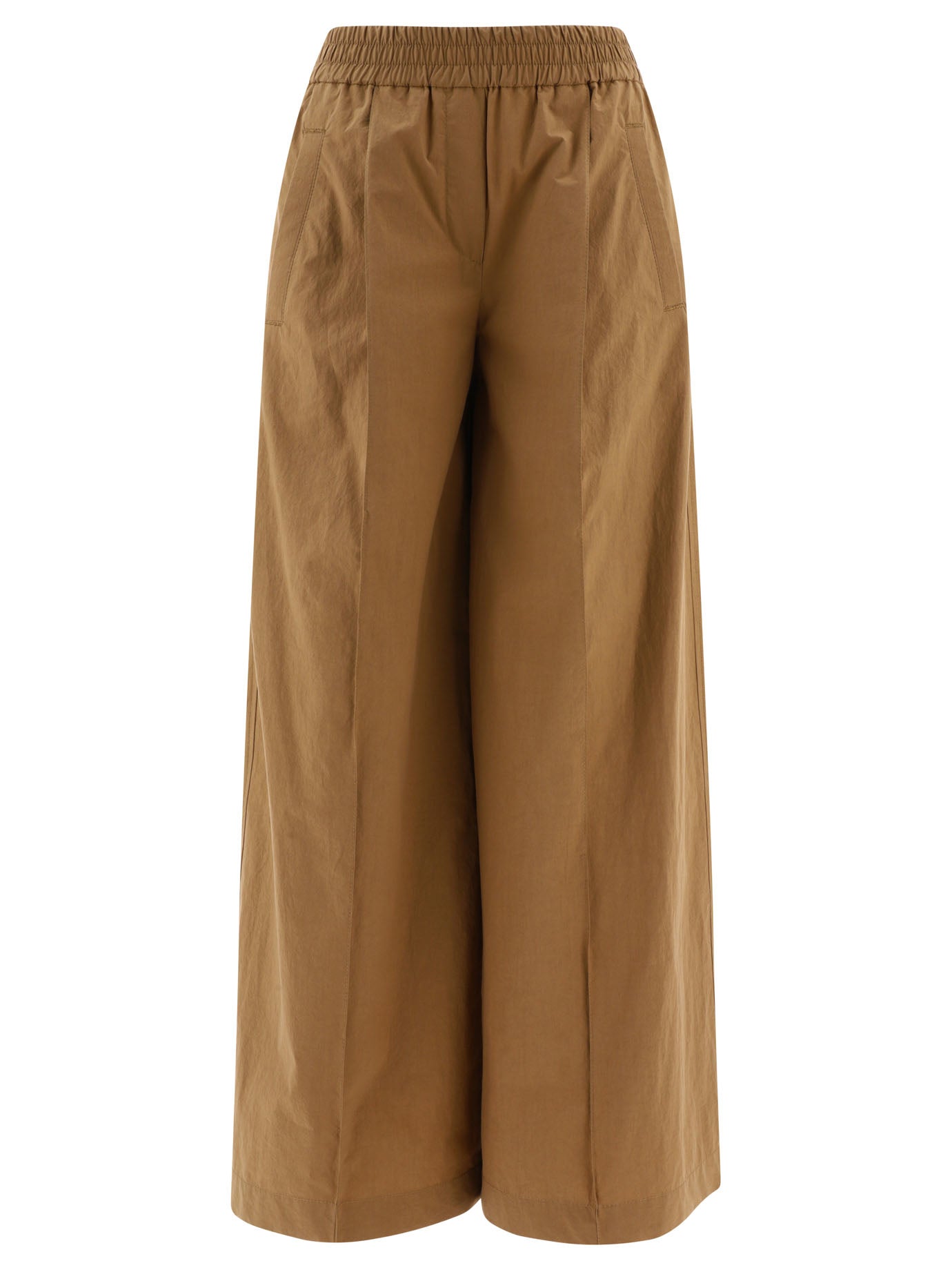 Brunello Cucinelli Women's Brown Wide Trousers For Ss24