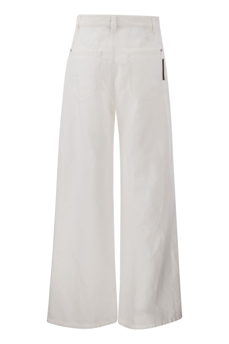 Shop Brunello Cucinelli White Relaxed Trousers In Garment-dyed Cotton-linen Cover-up For Women