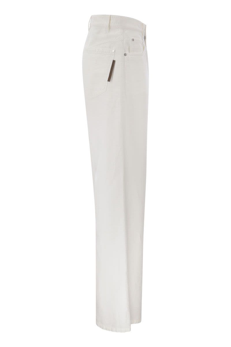 Shop Brunello Cucinelli White Relaxed Trousers In Garment-dyed Cotton-linen Cover-up For Women