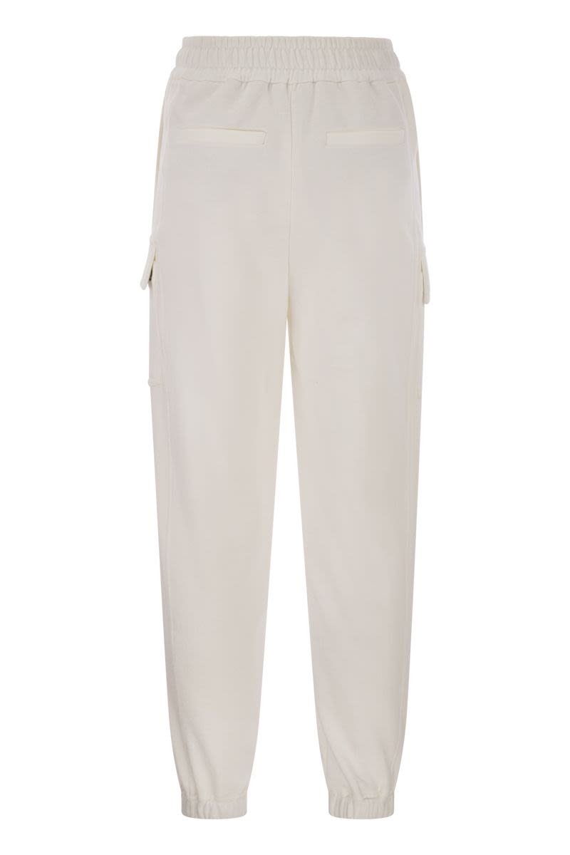 Shop Brunello Cucinelli Smooth Cotton Cargo Pants For Women With Stripes And Drawstring Closure In White