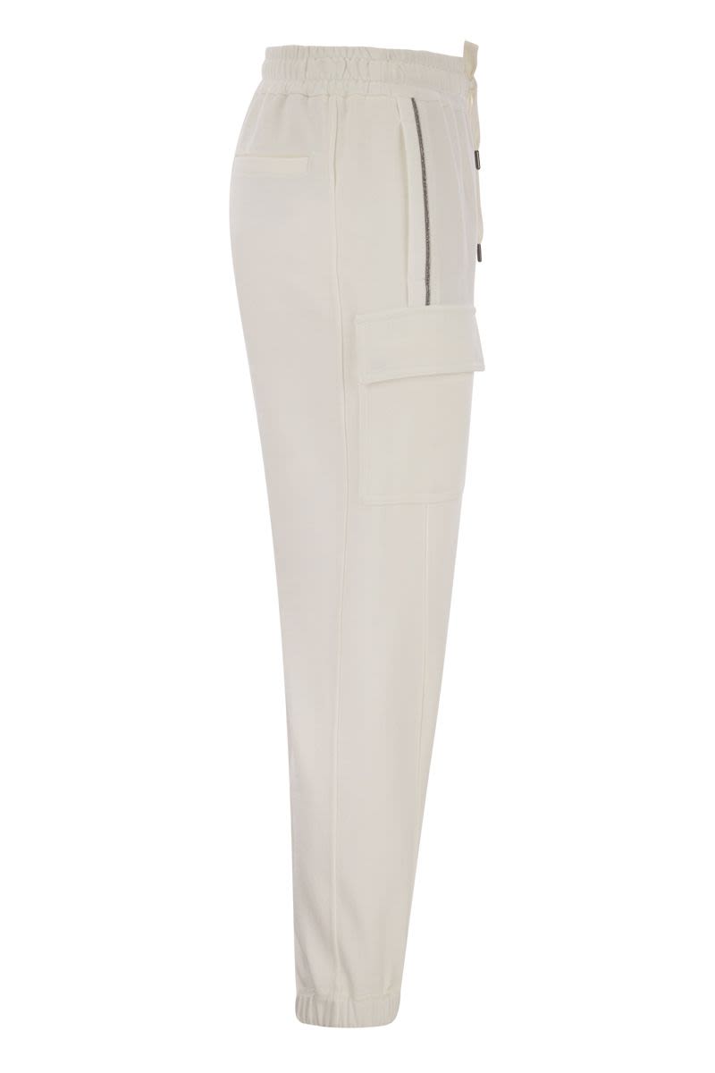 Shop Brunello Cucinelli Smooth Cotton Cargo Pants For Women With Stripes And Drawstring Closure In White