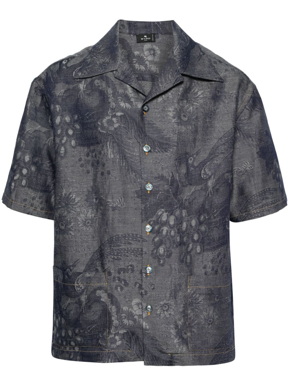 Shop Etro Navy Patterned Jacquard Shirt For Men In Blue