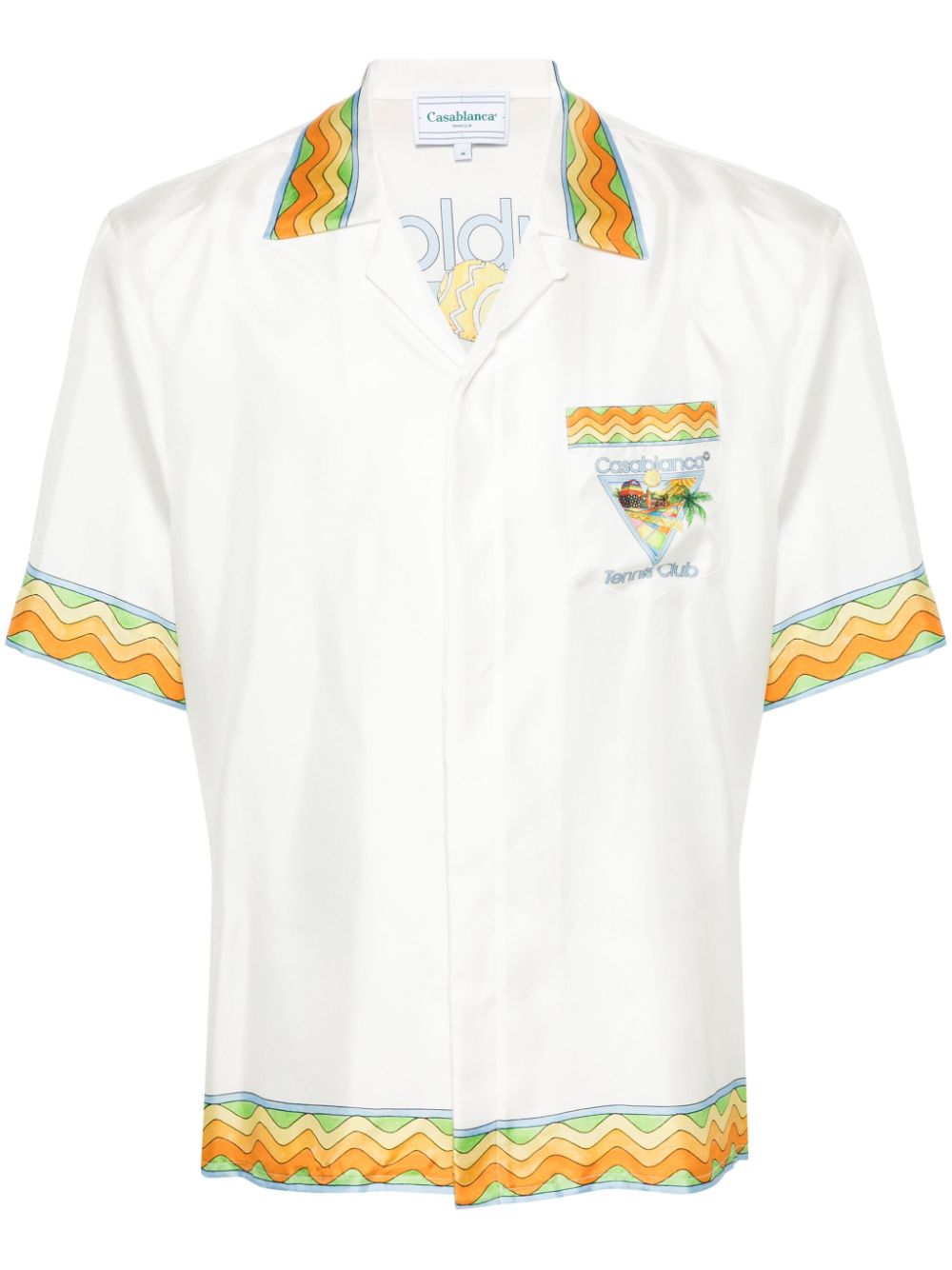 Shop Casablanca Multicolor Graphic Print Men's Cuban Collar Silk Shirt In White
