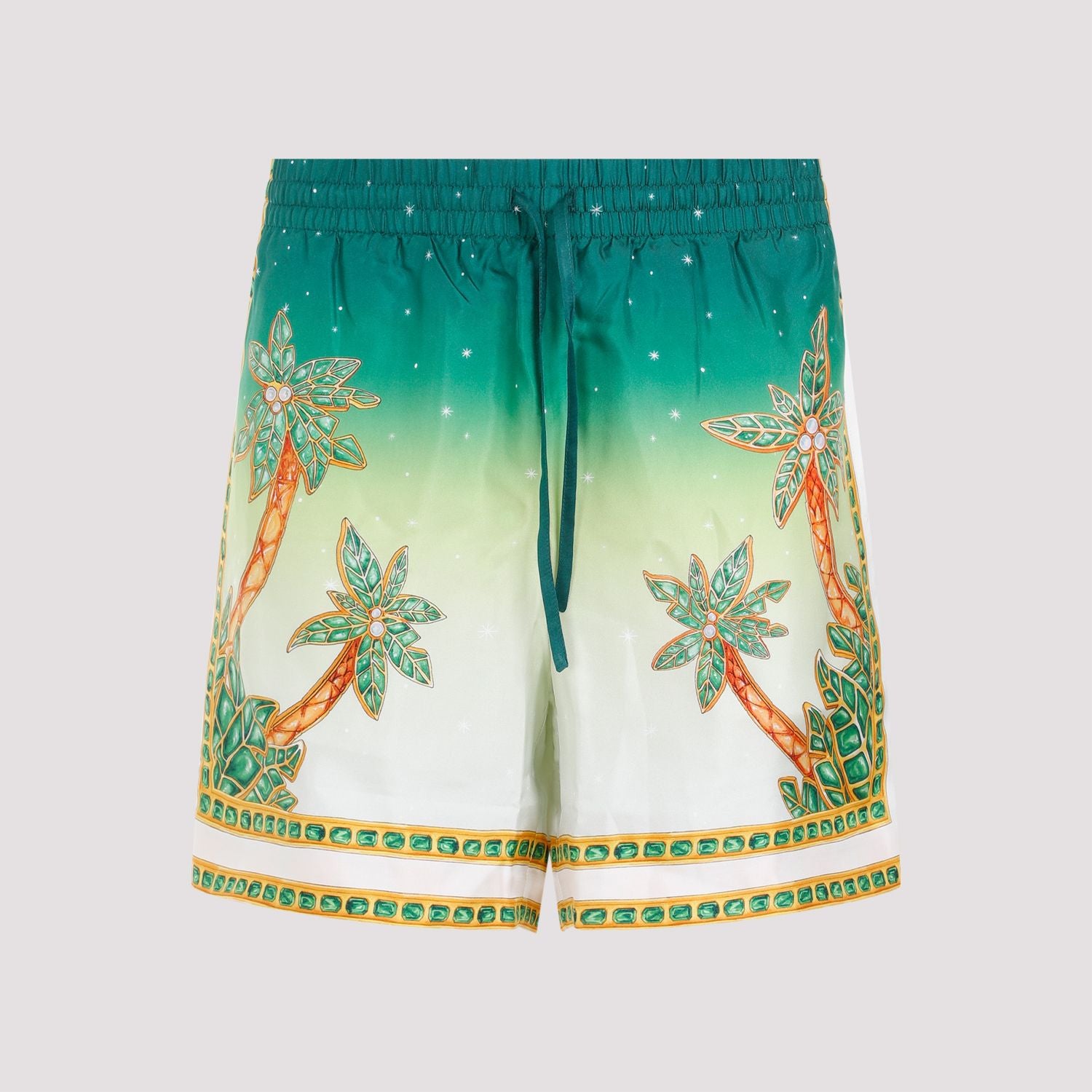 Shop Casablanca Men's Joyaux D'afrique Green Silk Shorts For Ss24