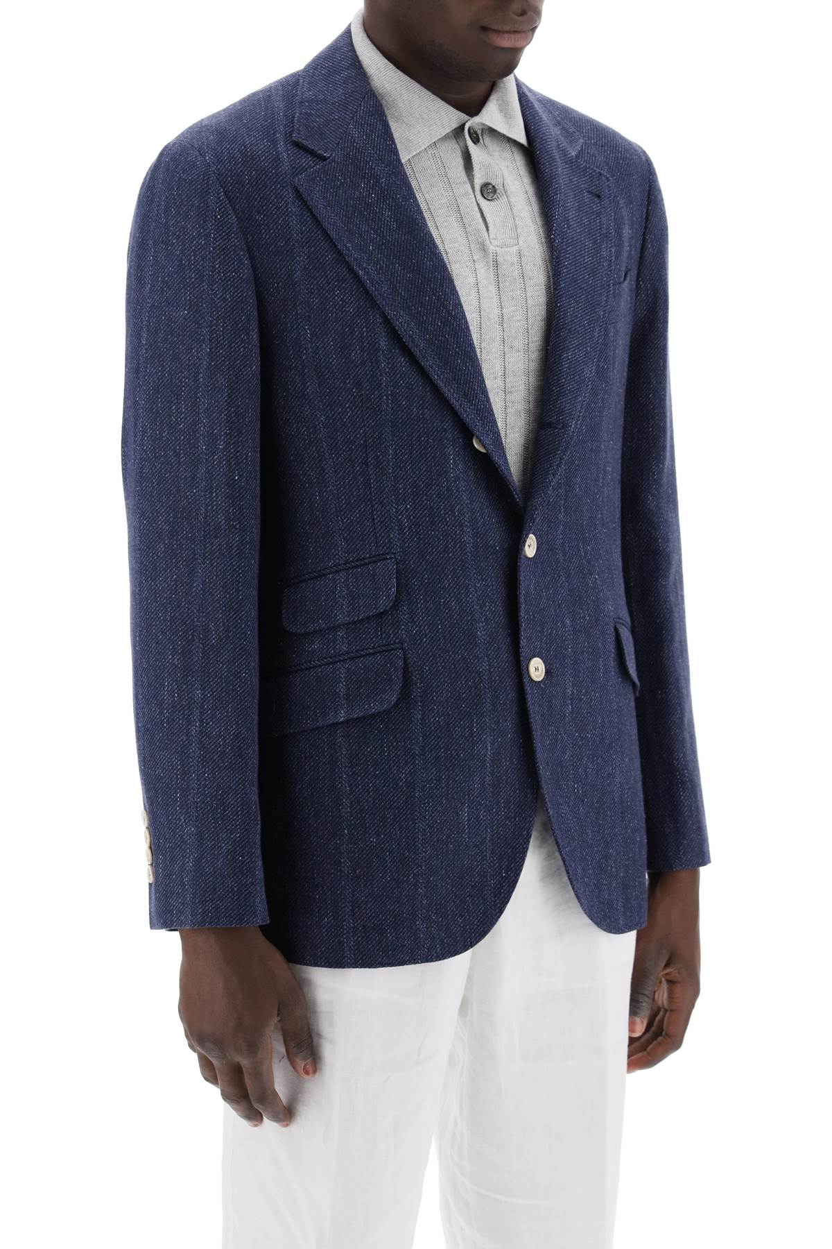 Shop Brunello Cucinelli Single-breasted Linen And Wool Blend Blazer For Men In Navy In Blue