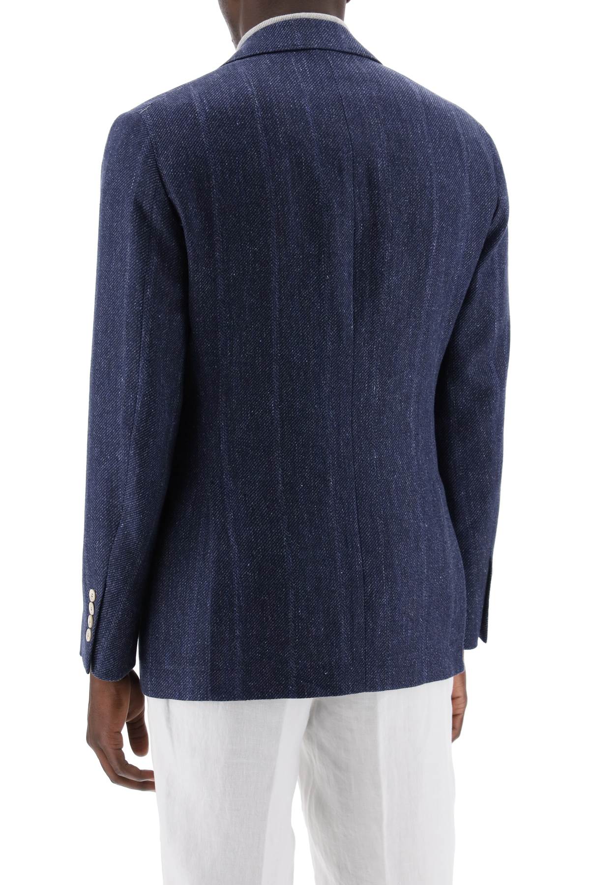 Shop Brunello Cucinelli Single-breasted Linen And Wool Blend Blazer For Men In Navy In Blue