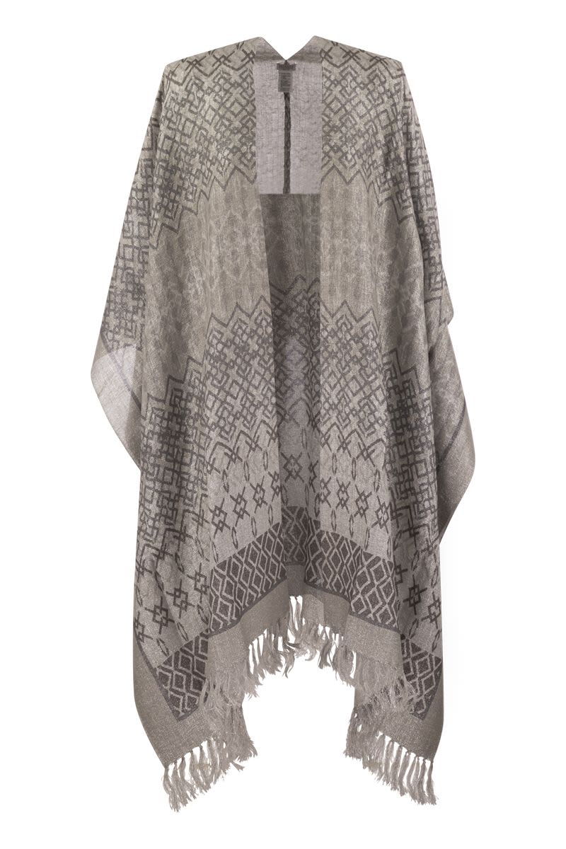 Shop Brunello Cucinelli Ethnic Print Linen Poncho In Tan