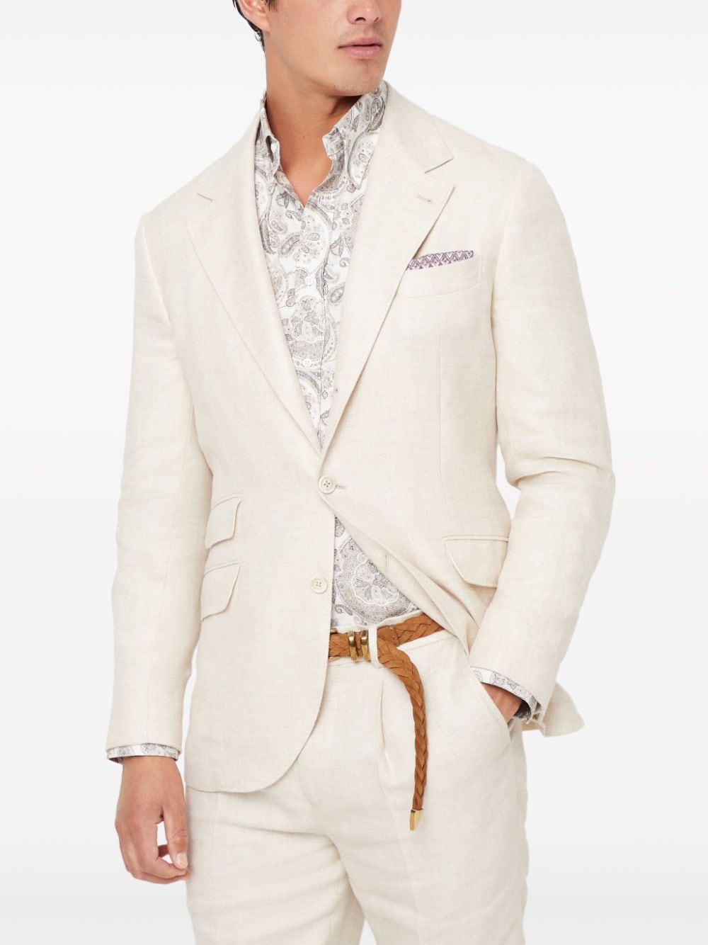 Shop Brunello Cucinelli Men's Linen And Wool Single-breasted Jacket In Tan