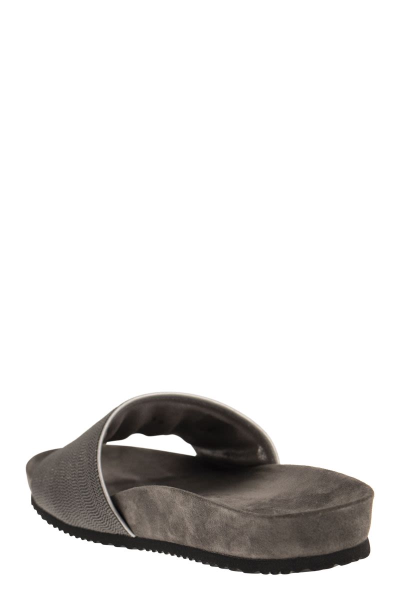 Shop Brunello Cucinelli Precious Lignite Slide Sandals For Women In Brown