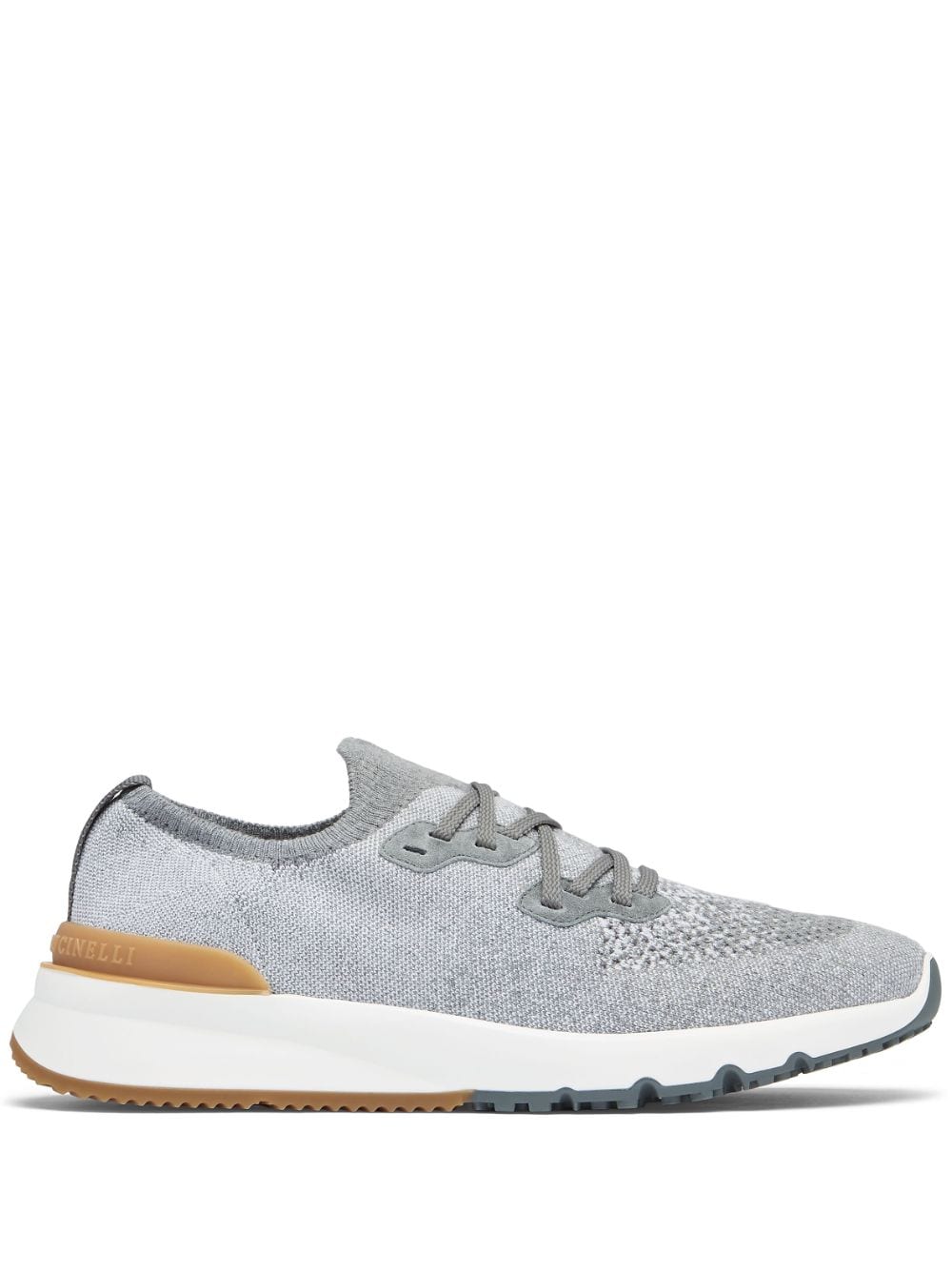 Brunello Cucinelli Men's Heather Grey Knit Sneakers With Mélange Effect And Chunky Rubber Sole In Gray