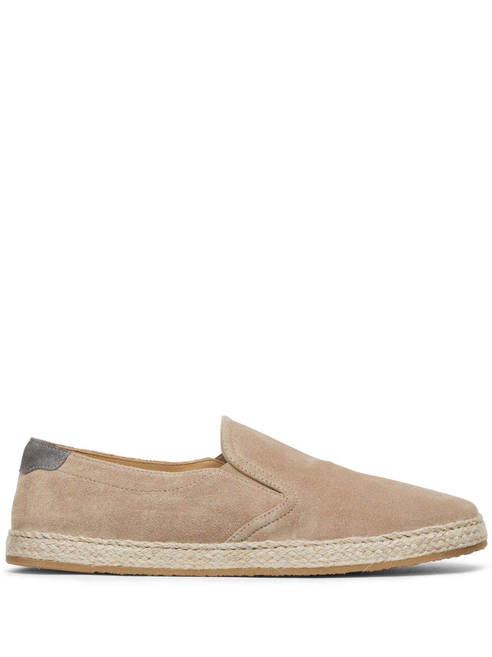 Brunello Cucinelli Men's Brown Almond Toe Suede Slip-on Flat Sneakers For Ss24