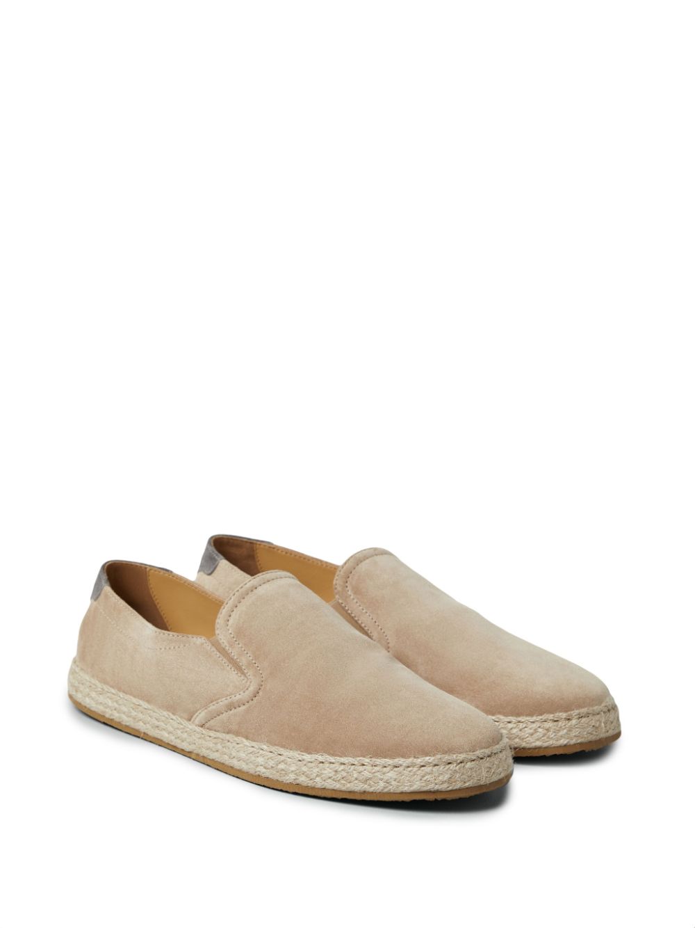 Shop Brunello Cucinelli Men's Brown Almond Toe Suede Slip-on Flat Sneakers For Ss24