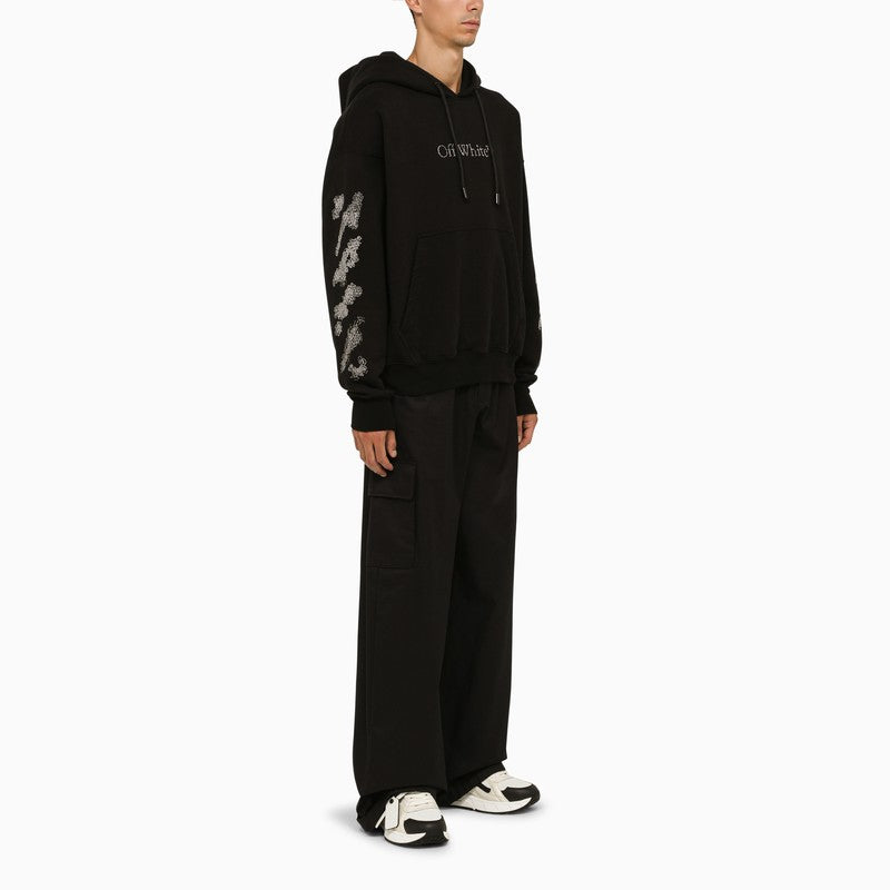Shop Off-white Black Logoed Hoodie With Diag Print And Drawstring Hood By