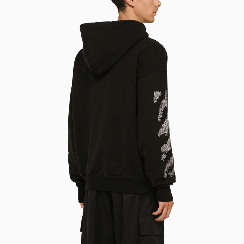 Shop Off-white Black Logoed Hoodie With Diag Print And Drawstring Hood By