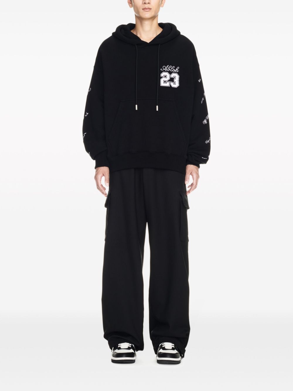 Shop Off-white Black Cotton Hoodie With Mj 23 Patch