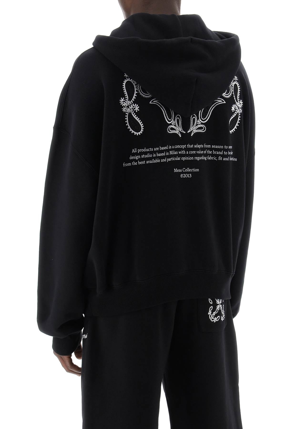 Shop Off-white Men's Oversized Hooded Sweatshirt With Paisley Embroidery In Black