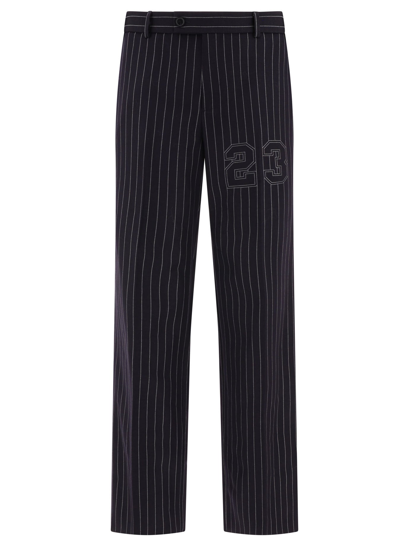 Shop Off-white Blue Pinstriped Trousers For Men In Navy