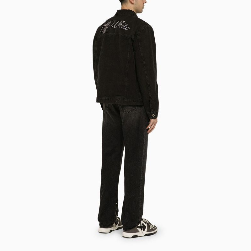 Shop Off-white Men's Black Canvas Jacket With Embroidered Logo