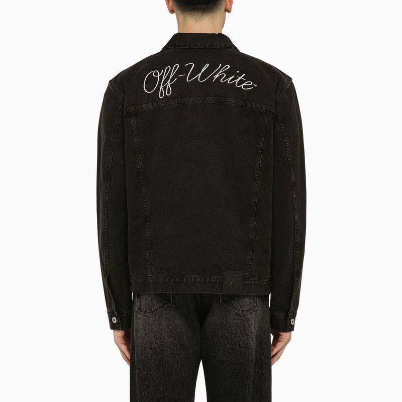 Shop Off-white Men's Black Canvas Jacket With Embroidered Logo