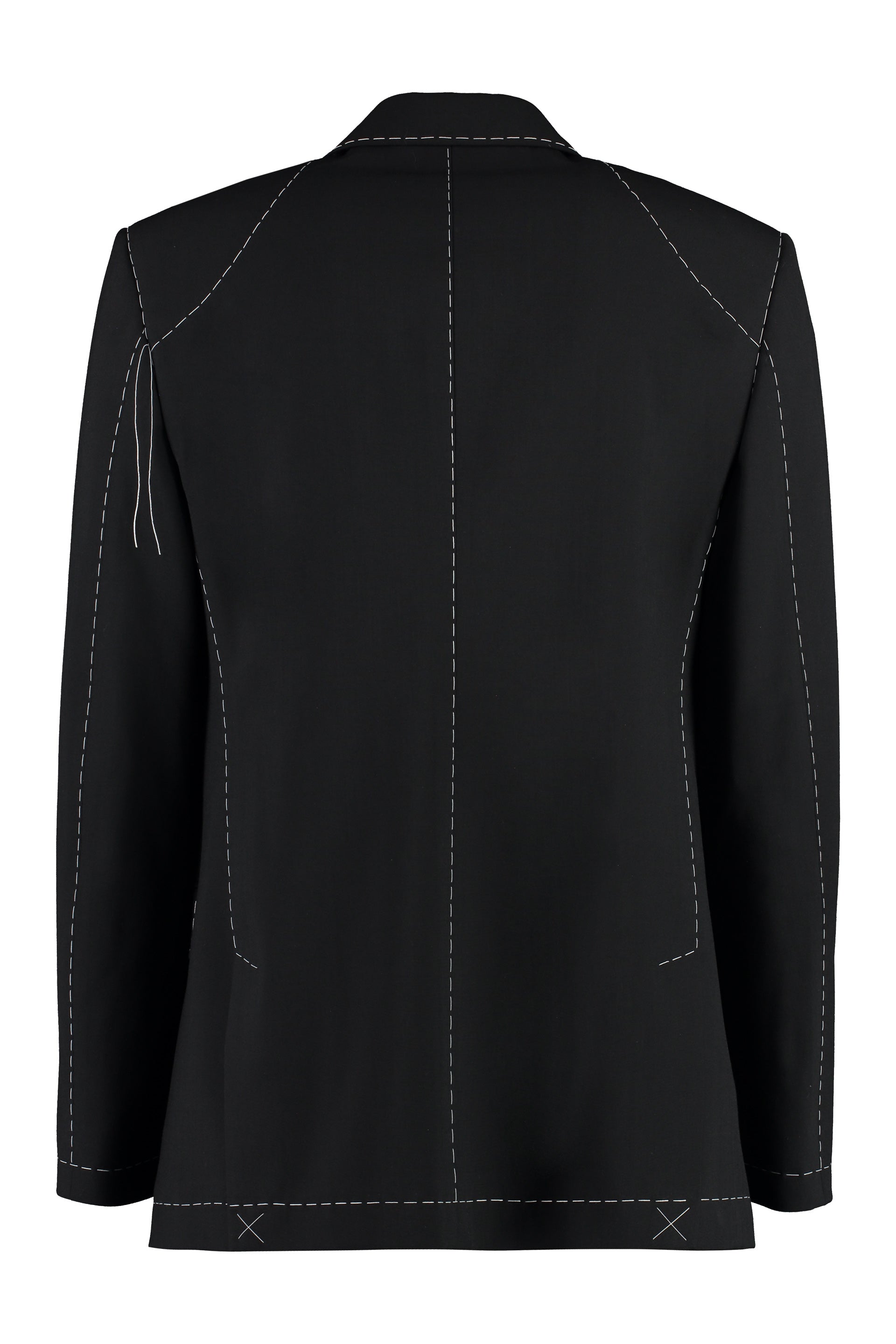 Shop Off-white Men's Black Wool Blend Double-breasted Jacket With Lapel Collar And Padded Shoulders