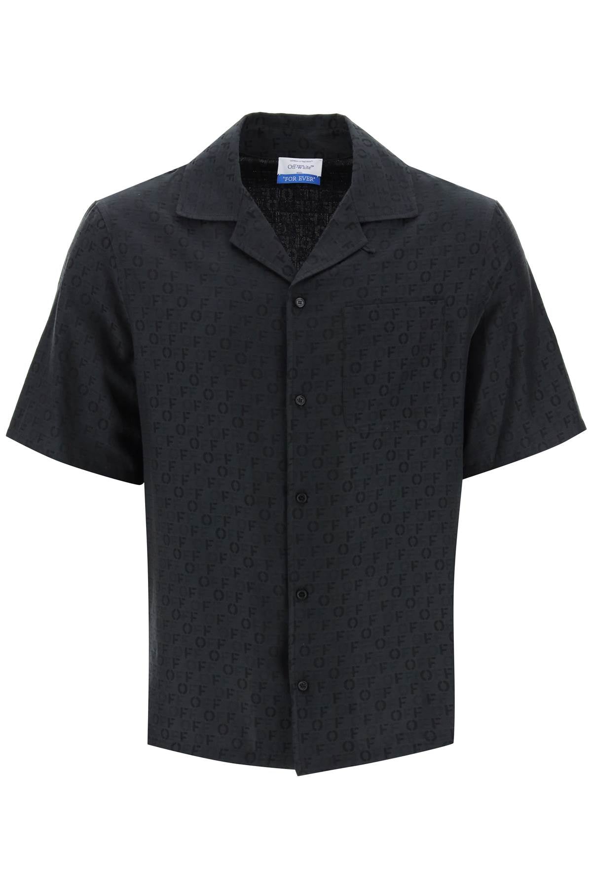 Shop Off-white Holiday Bowling Shirt With Tonal Jacquard Pattern For Men In Black
