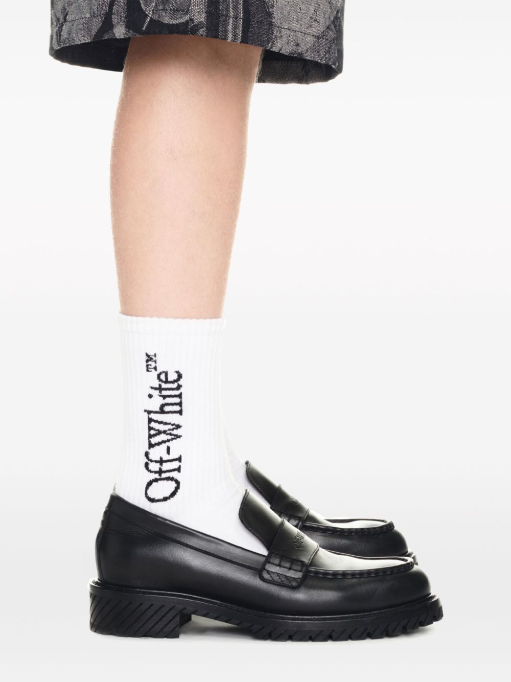 Shop Off-white Men's Black Leather Military Loafers For Ss24