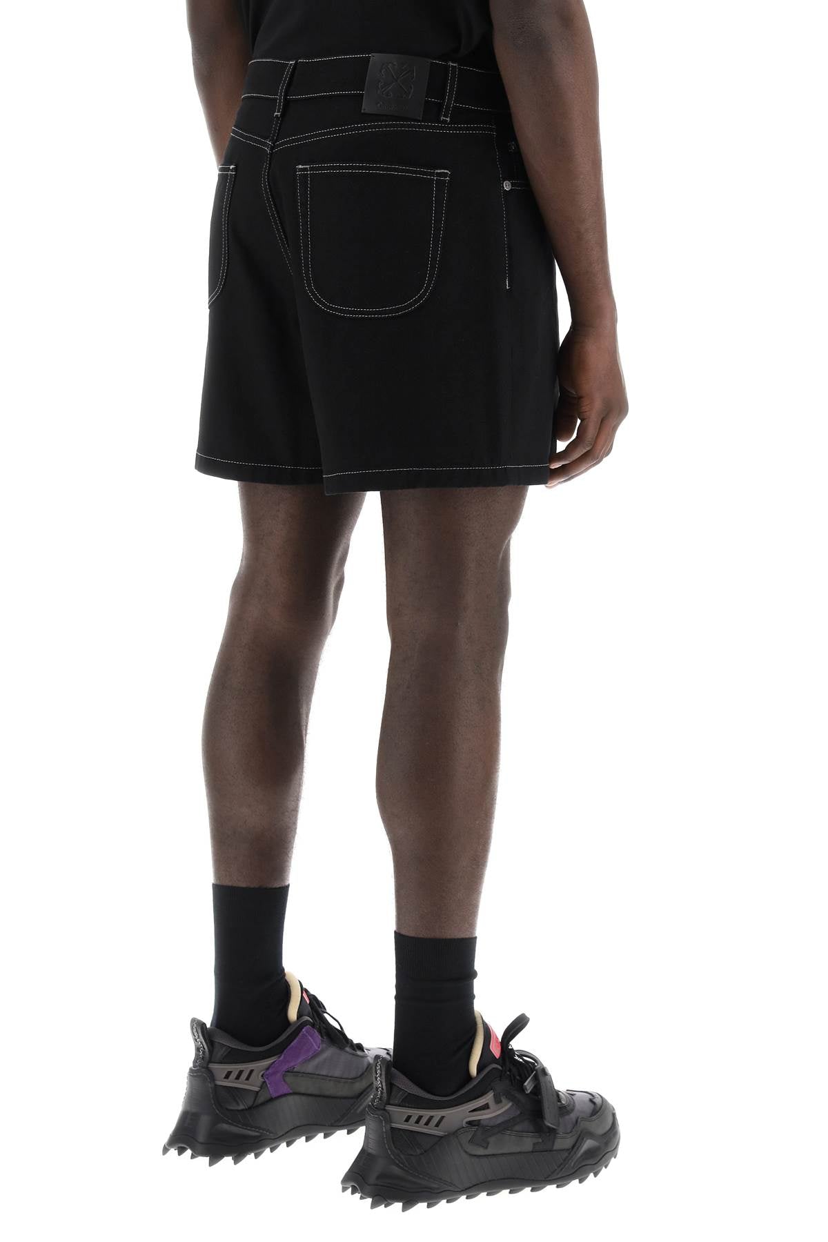 Shop Off-white Men's Black Denim Bermuda Shorts With 90's Embroidered Logo