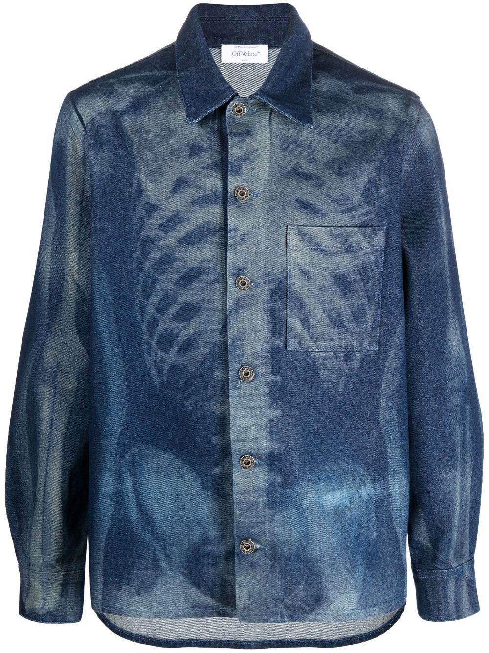 Shop Off-white Blue Cotton Denim Shirt With All-over Body Scan Motif For Men In Light Blue
