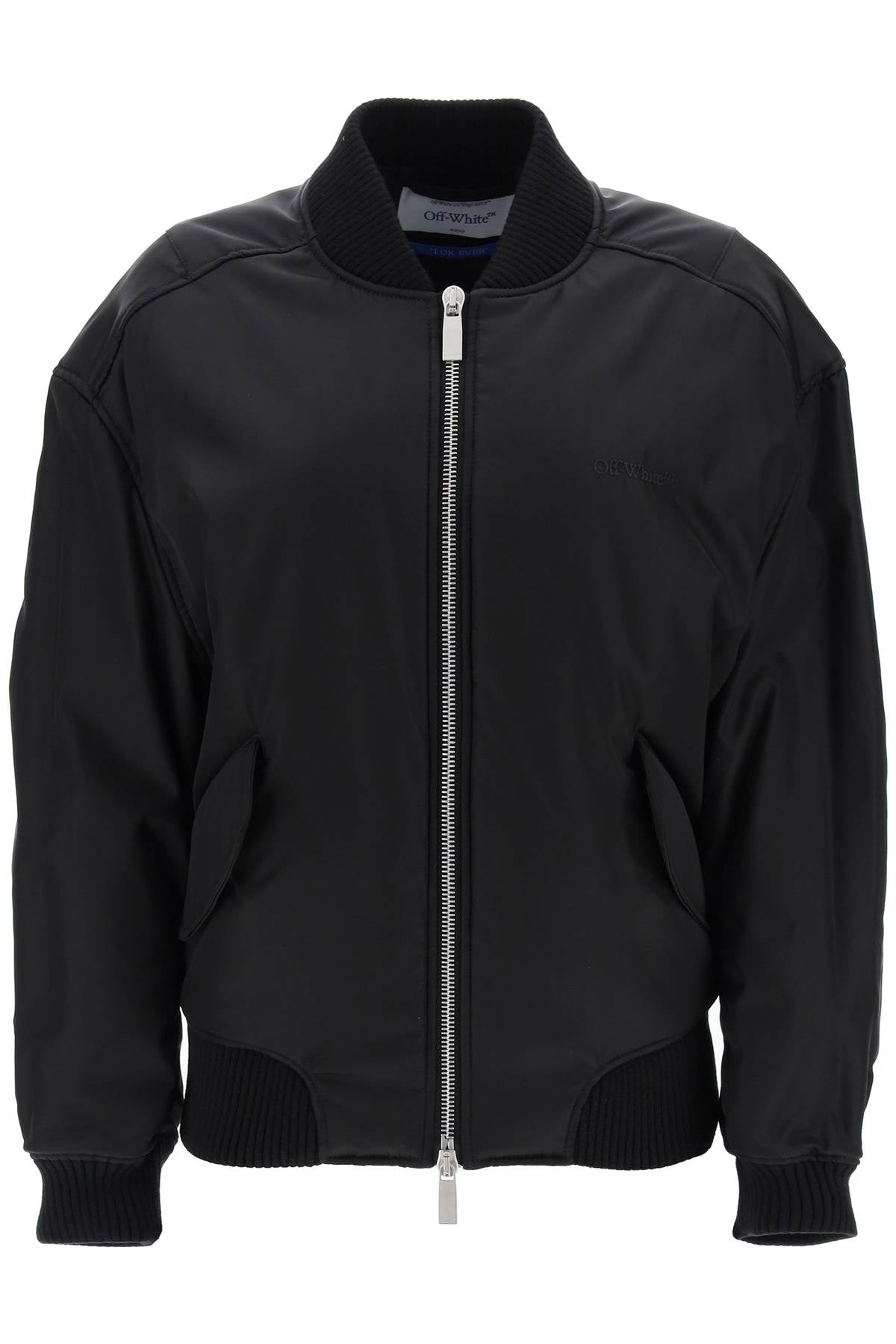 Shop Off-white Shiny Nylon Twill Bomber Jacket For Women In Black