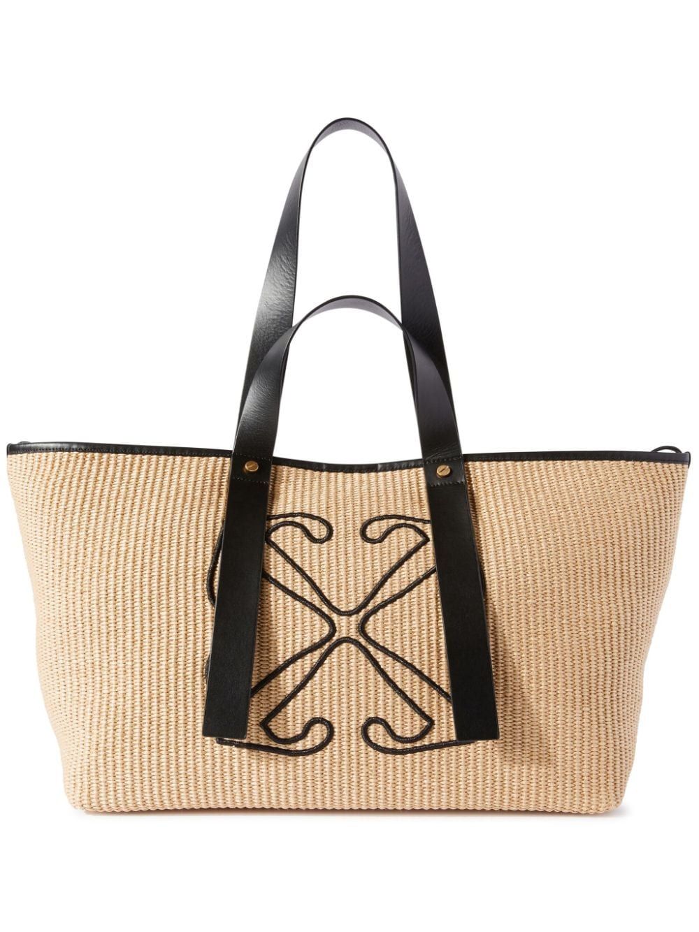 Shop Off-white Shopping M Raffia Beige Beige Handle With Black Piping