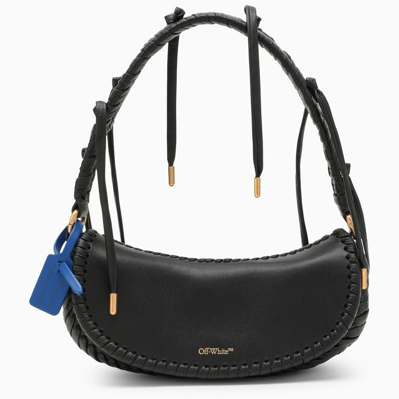 Shop Off-white Black Woven Leather Shoulder Handbag For Women