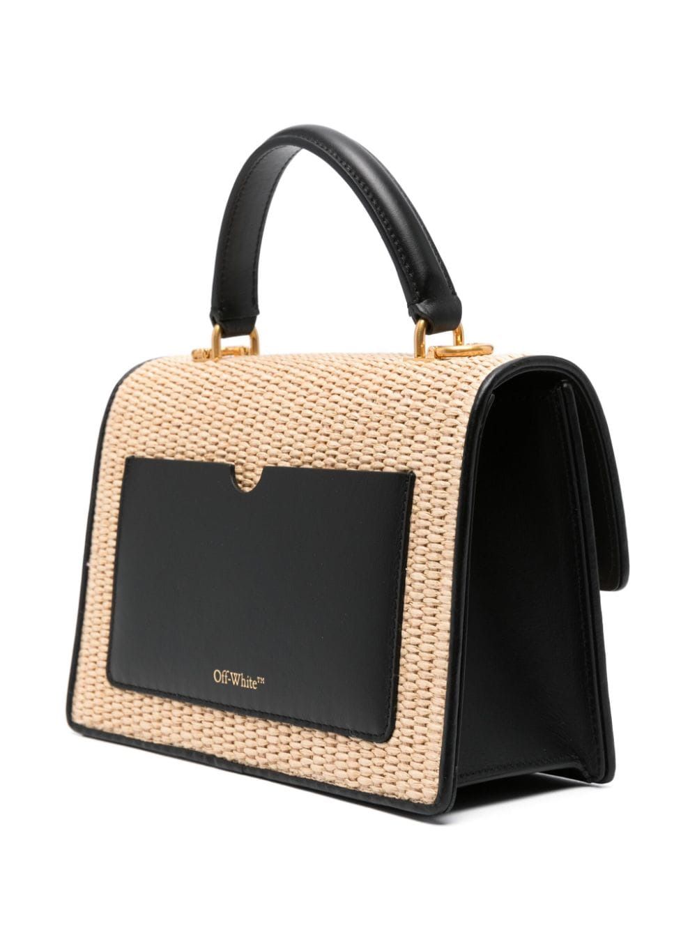 Shop Off-white Beige Raffia Jitney Handbag With Black Live Handle