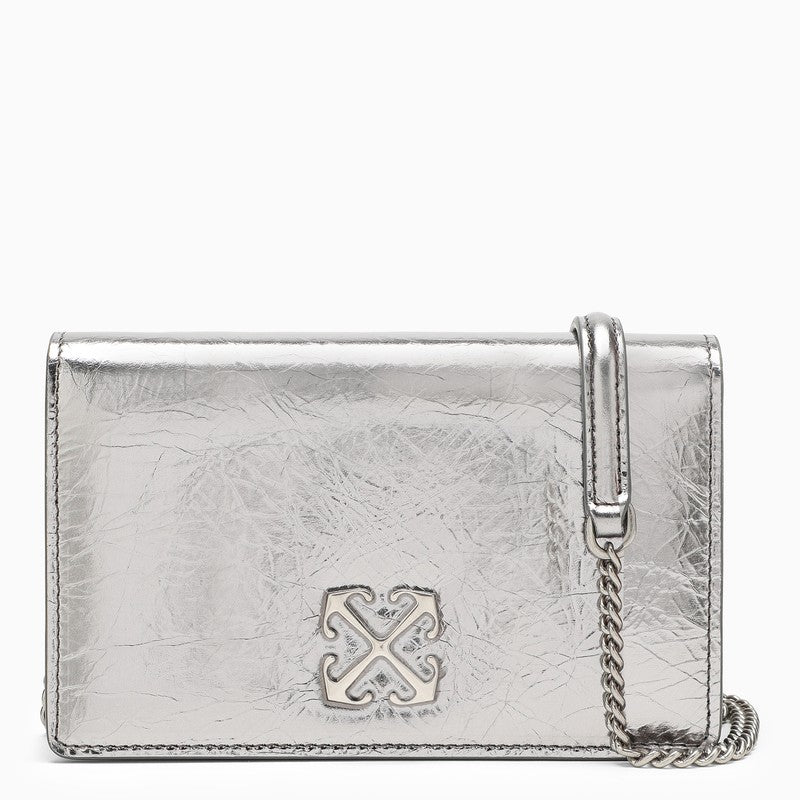 Off-white Metallic Effect Shoulder Clutch With Arrows Logo And Silver-tone Hardware For Women In Black