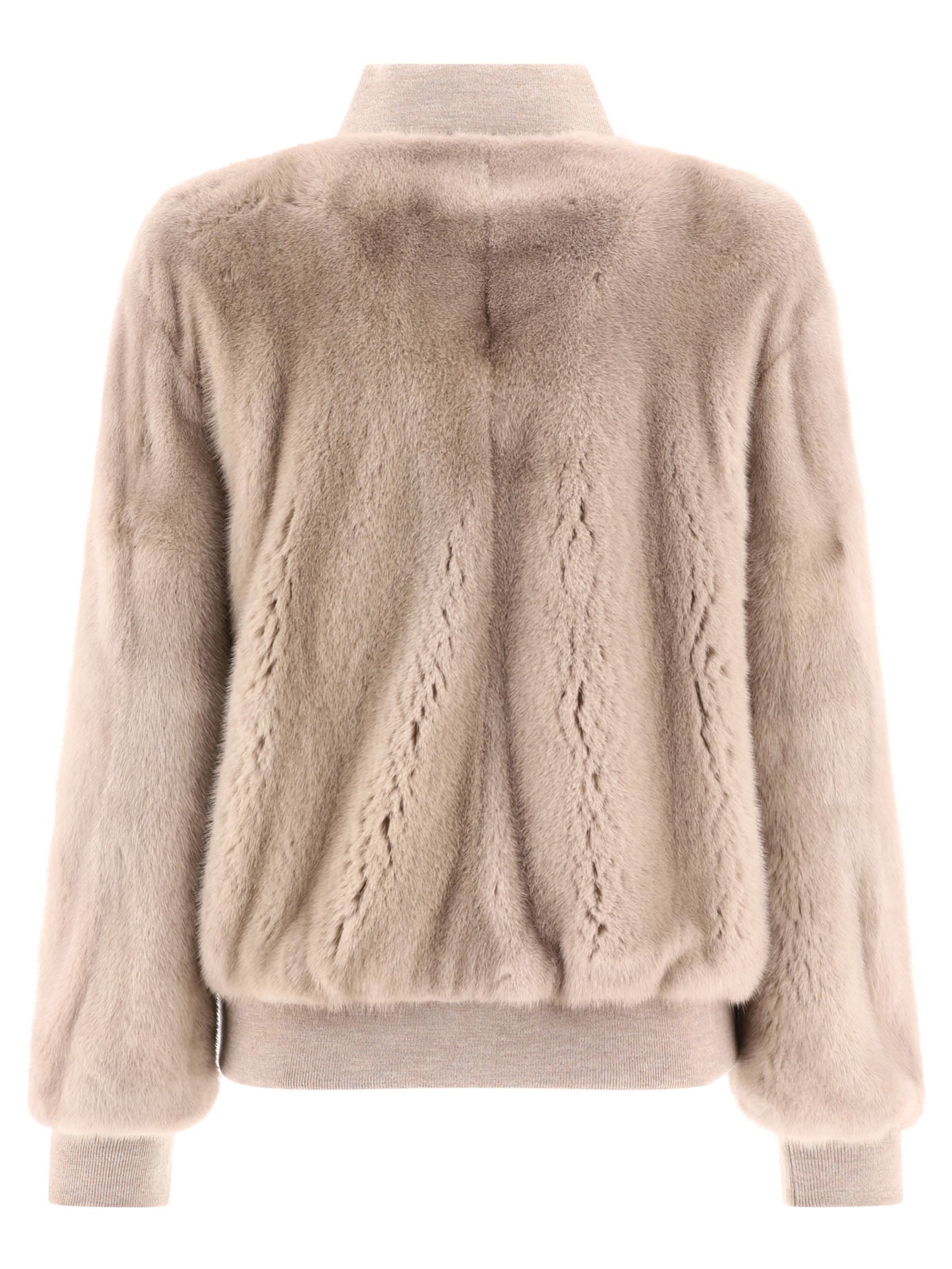 Shop Giovi Beige Mink Fur Bomber Jacket For Women