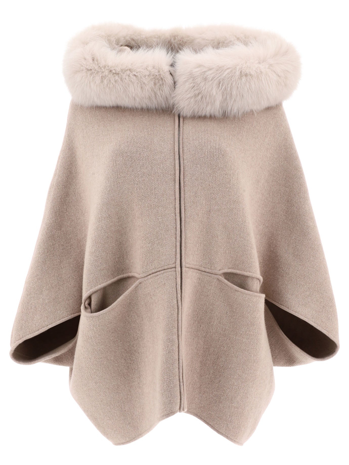 Shop Giovi Luxurious Beige Wool And Cashmere Cape For Women