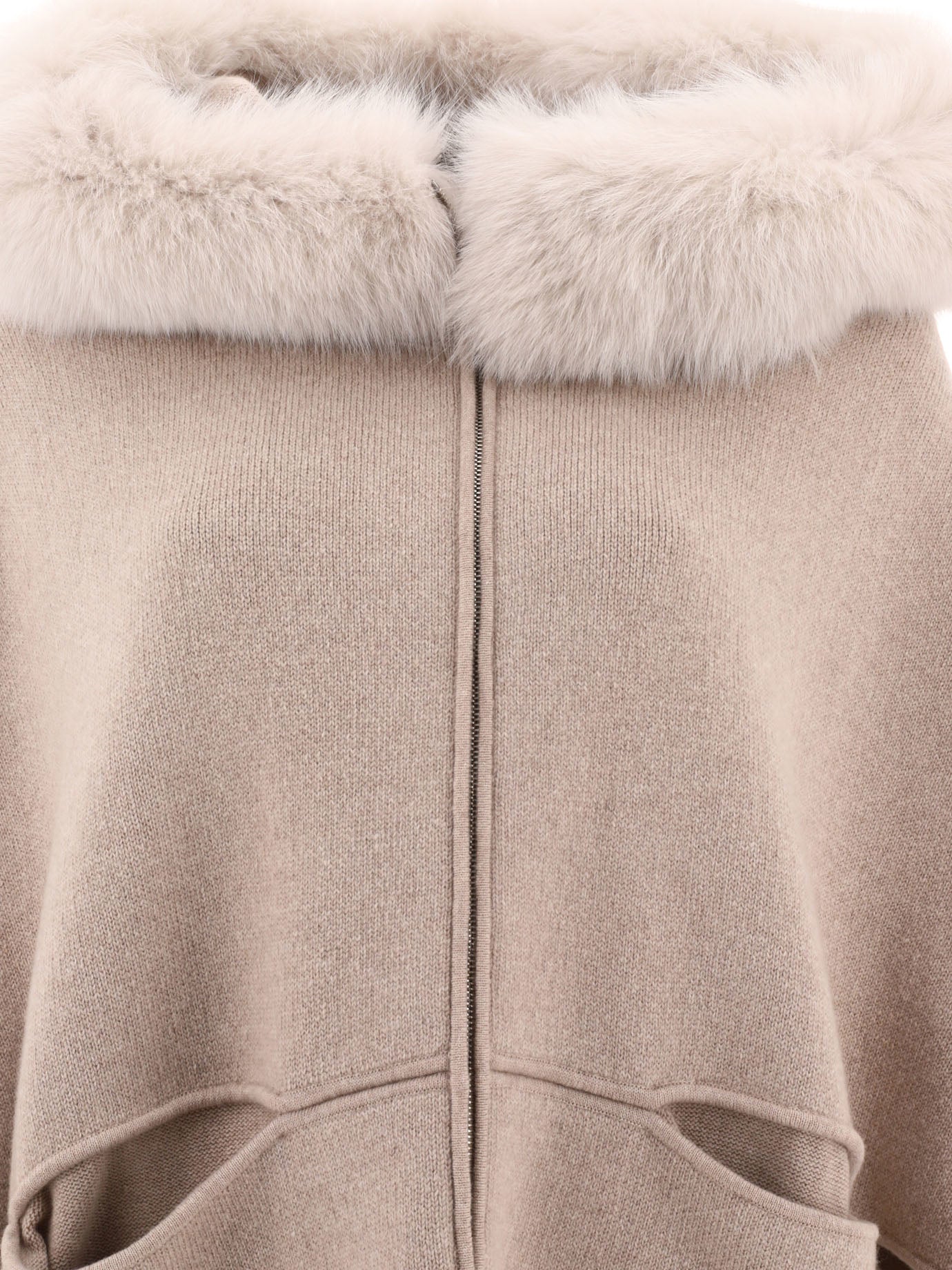 Shop Giovi Luxurious Beige Wool And Cashmere Cape For Women