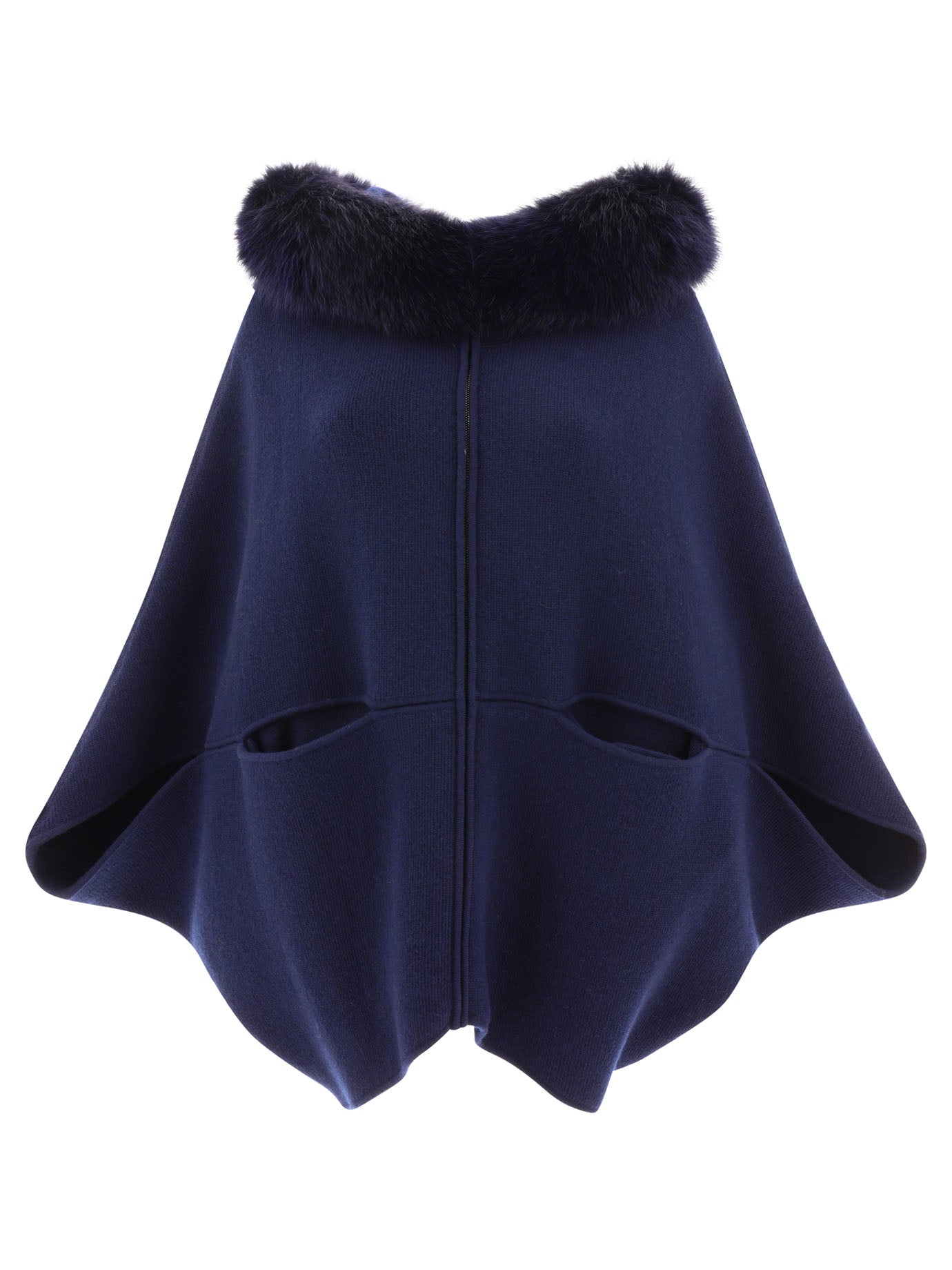 Shop Giovi Women's Blue Wool And Cashmere Cape For Fw23