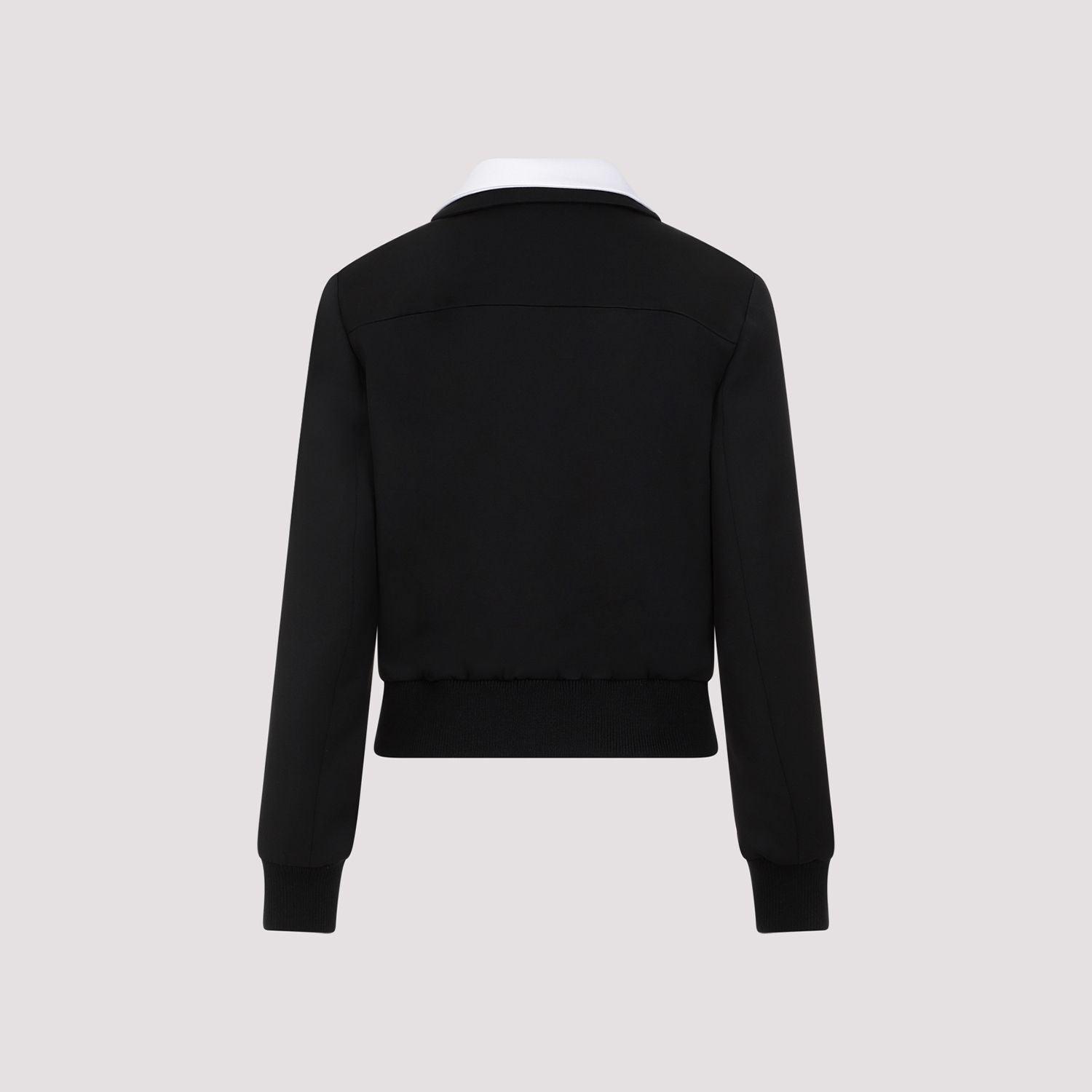 Shop Prada Elegant Black Single-breasted Wool And Satin Jacket For Women