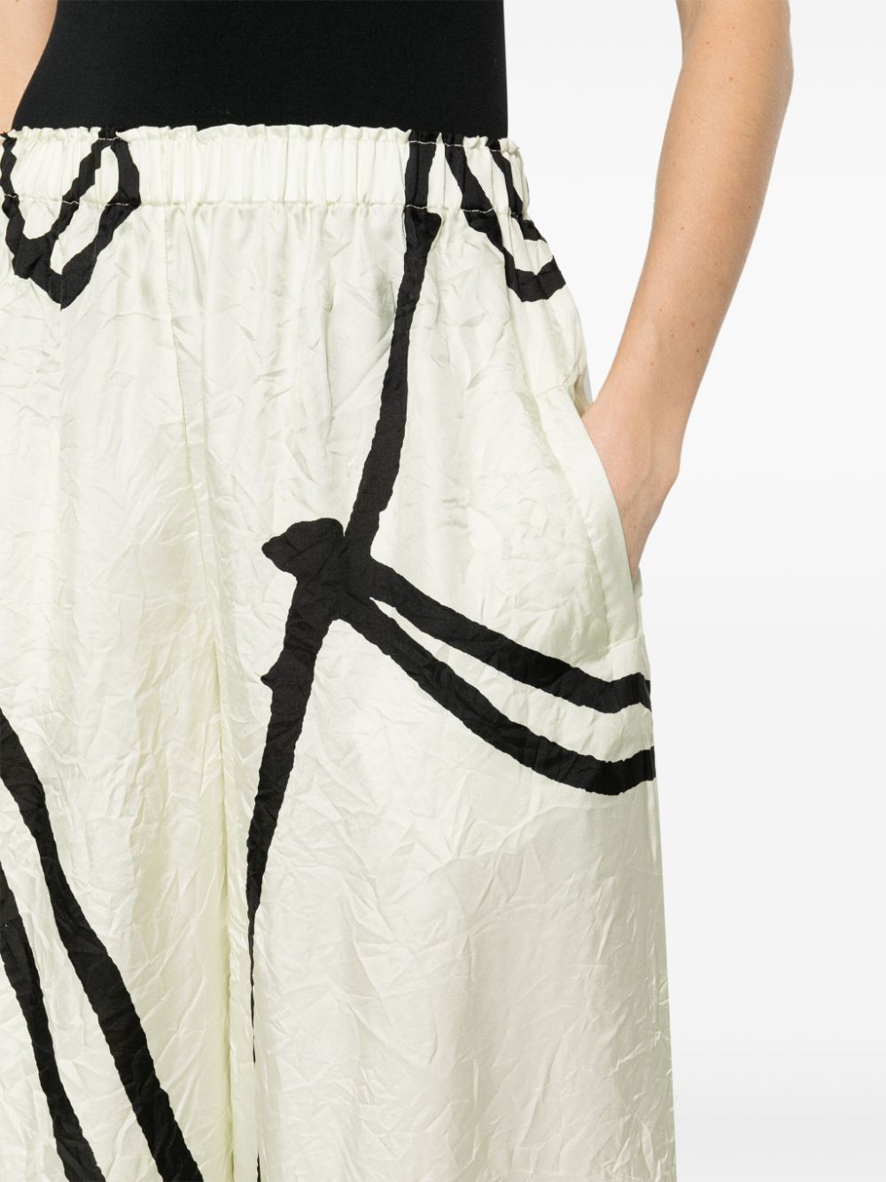 Shop Daniela Gregis Ivory High-waisted Printed Silk Trousers For Women
