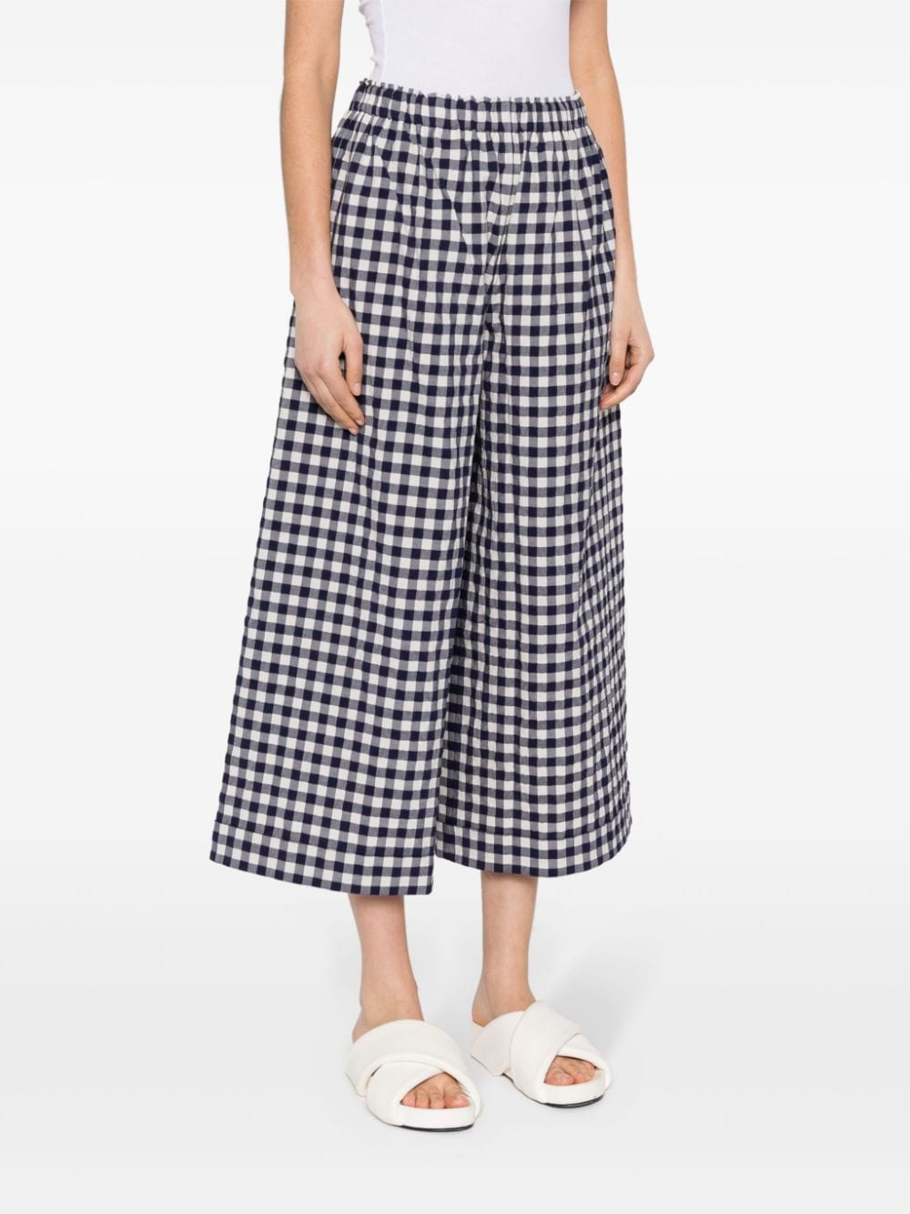 Shop Daniela Gregis Women's Checkered Cotton Trousers | Blue Gingham Pattern, High-waisted, Wide Leg In Navy