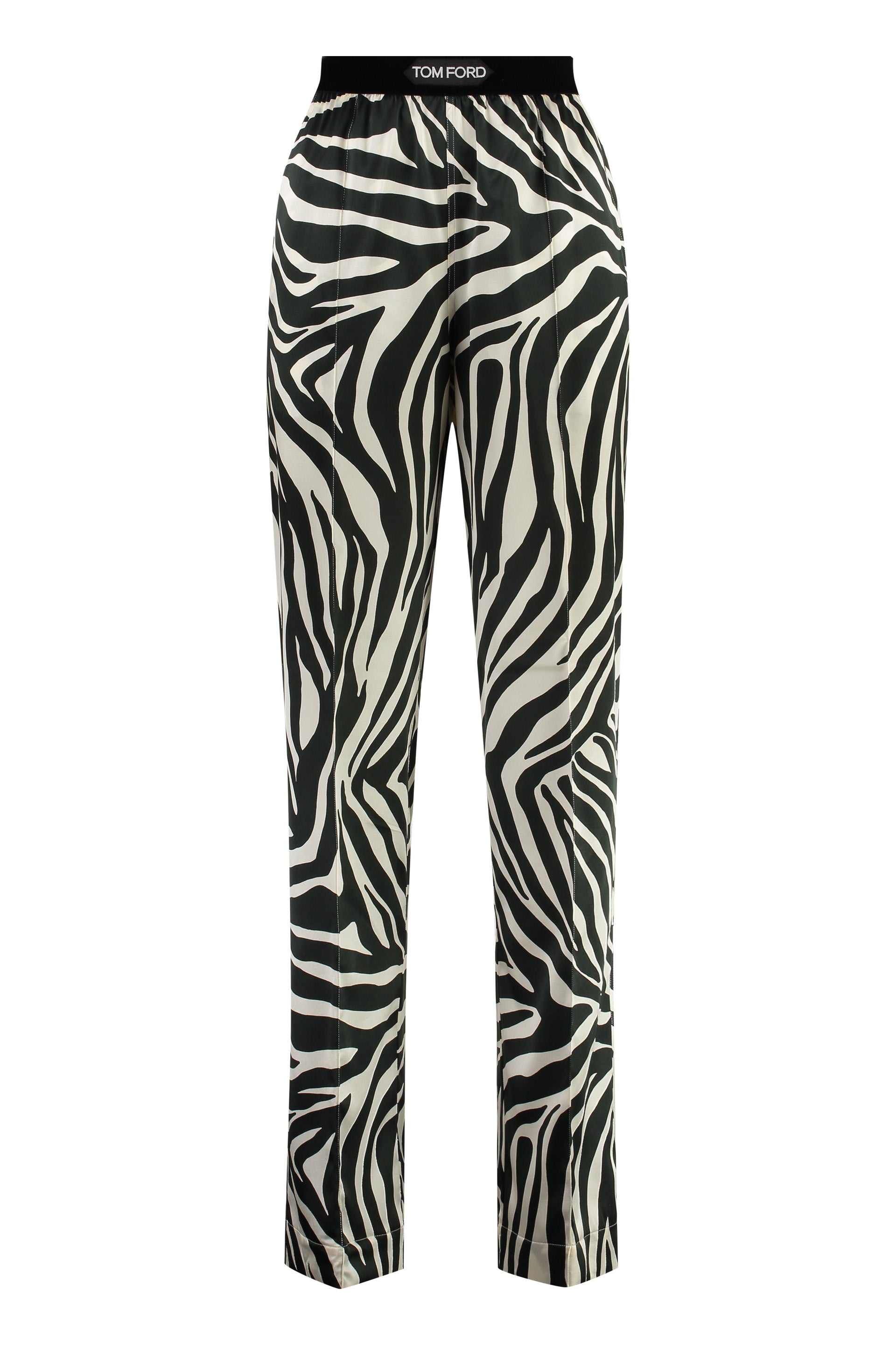 Shop Tom Ford Printed Silk Pants With Velvet Waistline And Animalier Print In Brown