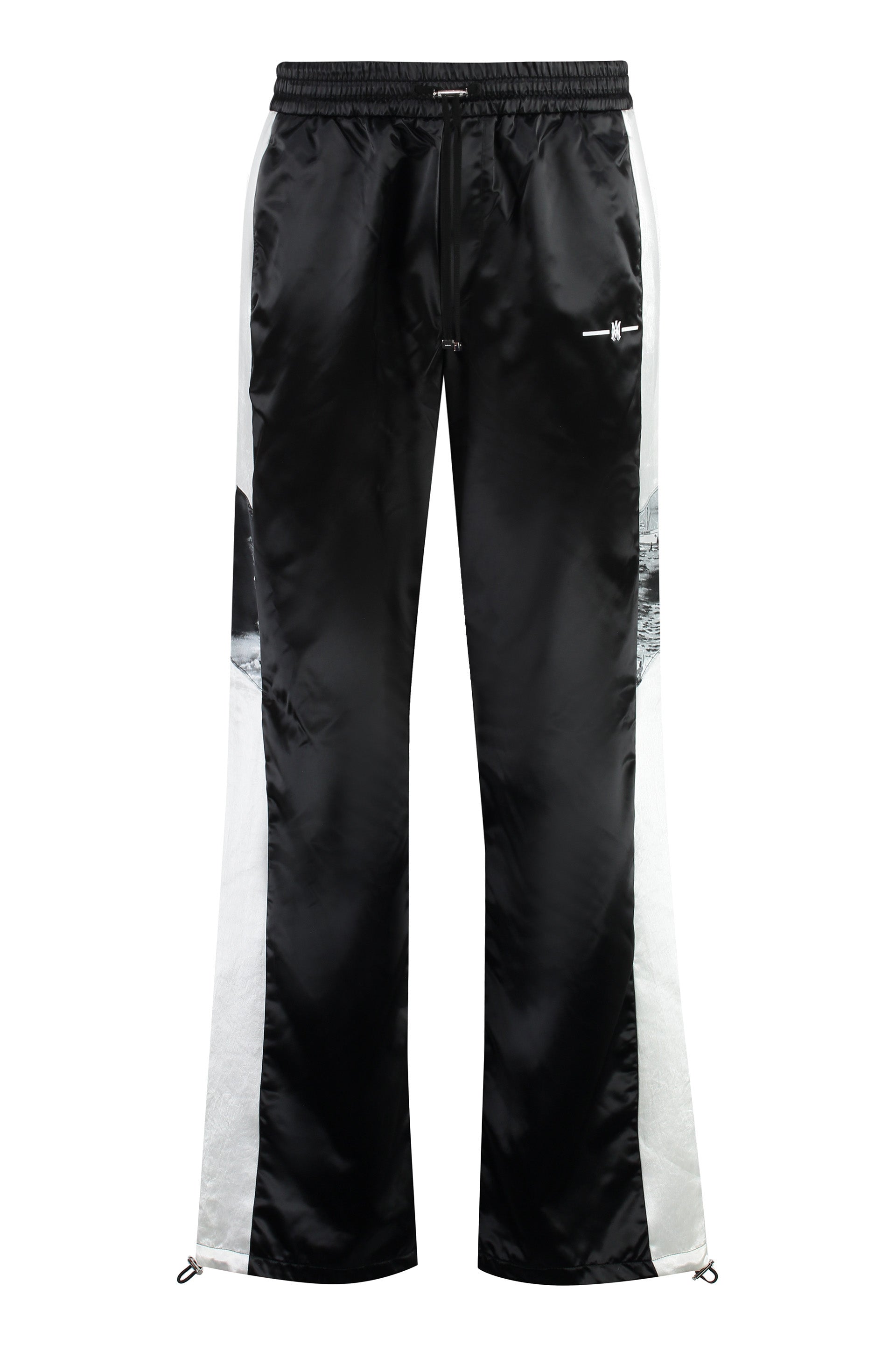 Shop Amiri Men's Technical Fabric Pants With Adjustable Ankle Drawstrings And Side Stripes In Black