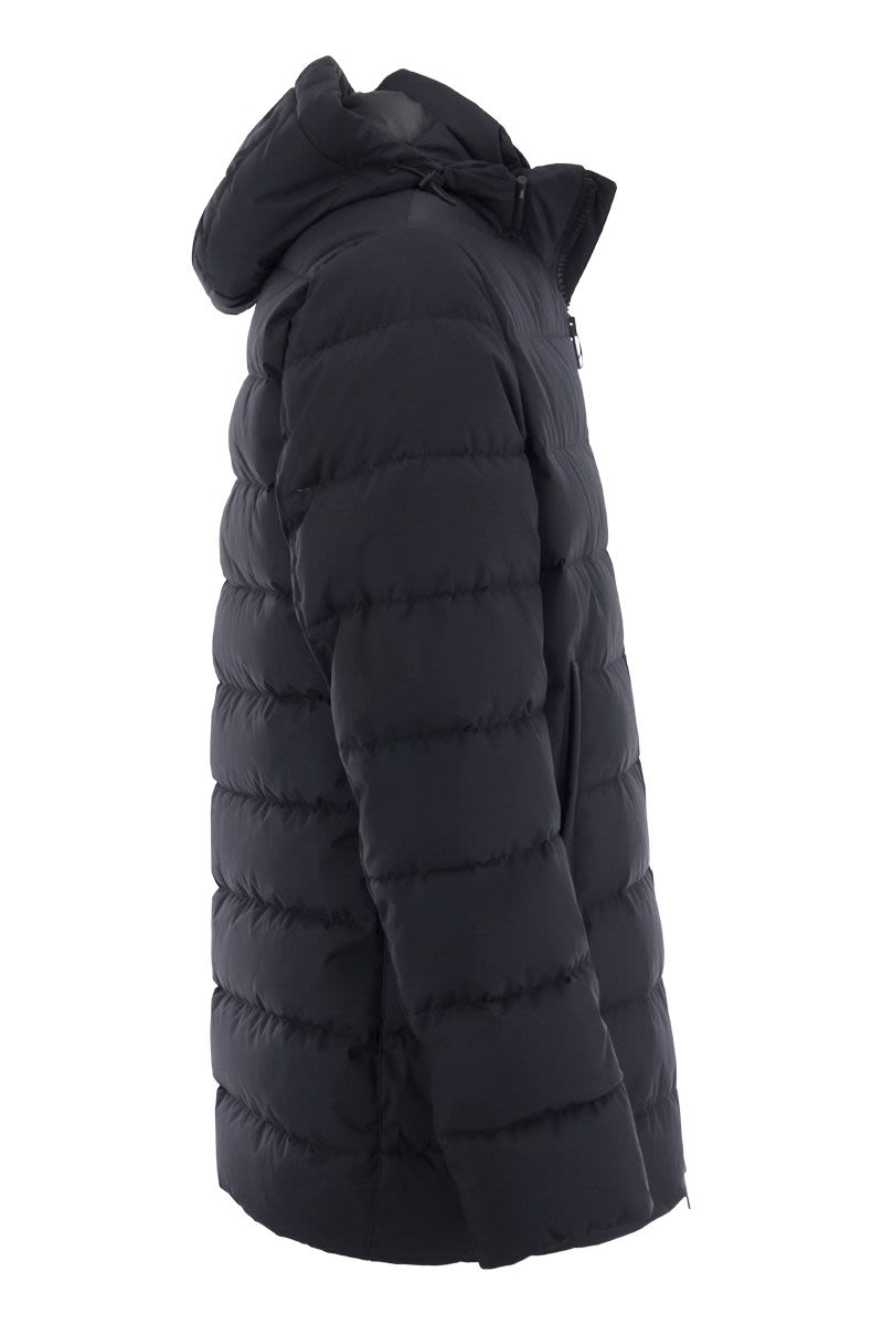 Shop Herno Warm And Practical Medium Hooded Down Jacket For Men In Blue